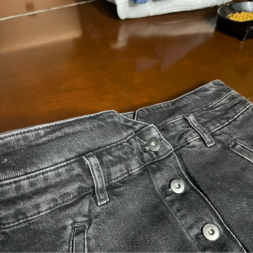 Pilcro Anthropologie Charcoal Button Down Front Skirt 8 Mini Black Denim - Picture 9 of 13